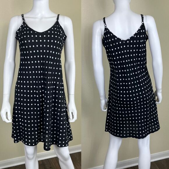Flax Women's Size M Linen Black Polka Dot Fit & Flare Pullover Mini Dress Tunic - Picture 1 of 11